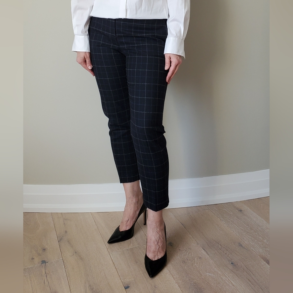Theory Navy Checkered Ankle Pants